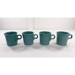 4 Vintage Fiesta Turquoise Mugs Ring Handle Tom & Jerry Homer Laughlin HLC USA